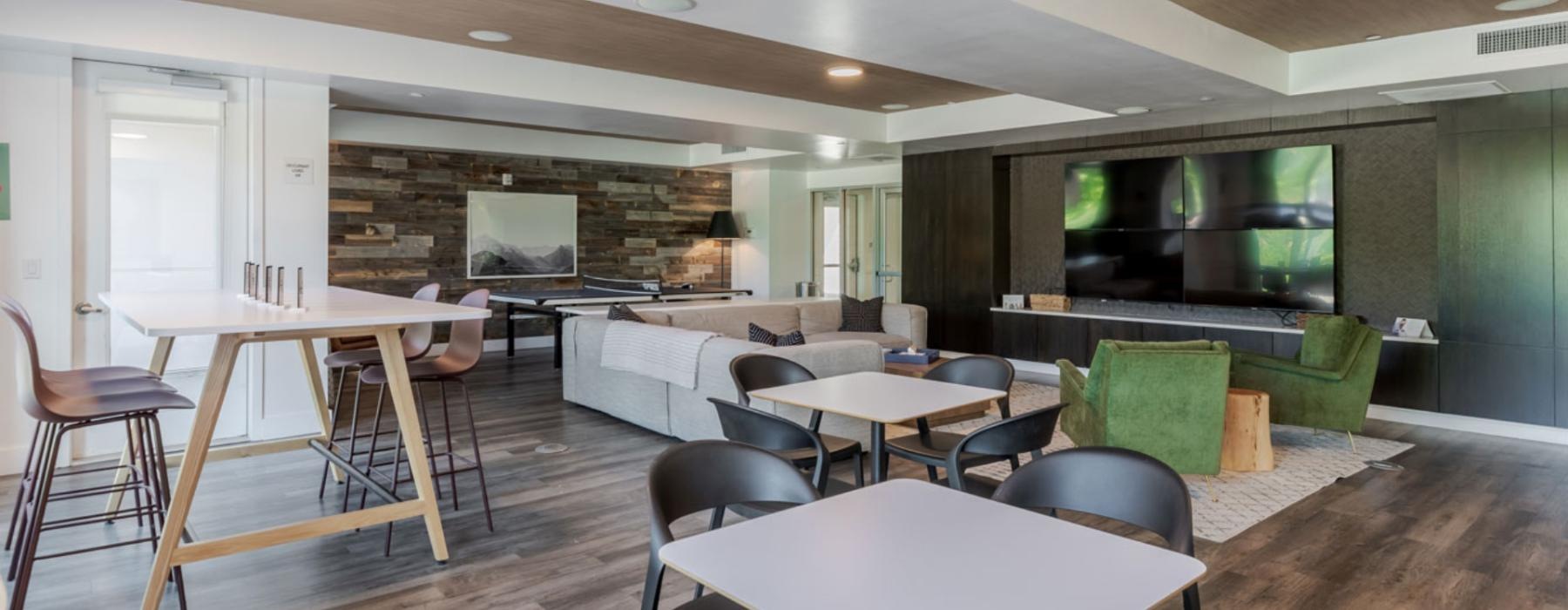 a room with tables and chairs
