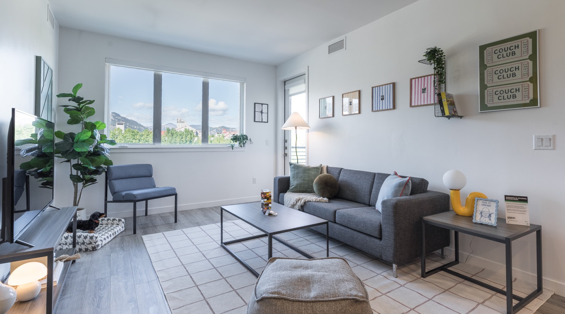 a living room with a couch and a coffee table